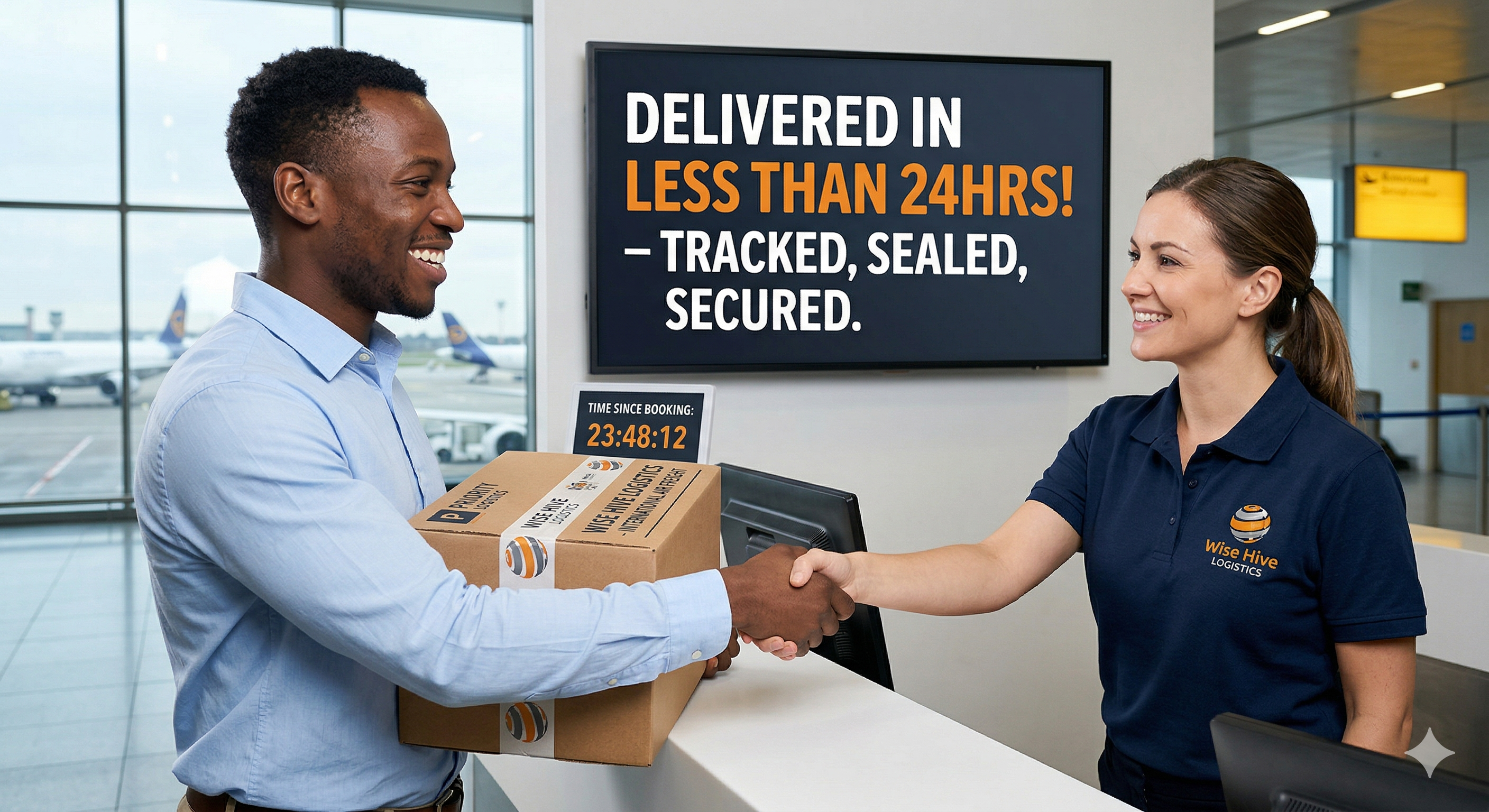 Happy client receiving goods within 24 hours